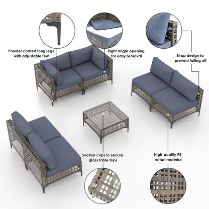Ensemble de canapés modulaires d'extérieur pour 6 personnes avec coussins