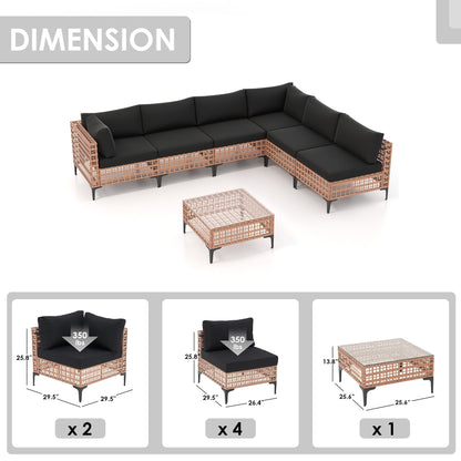 Ensemble de canapés modulaires d'extérieur pour 6 personnes avec coussins