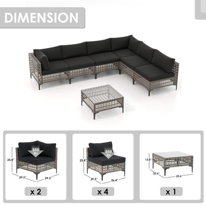 Ensemble de canapés modulaires d'extérieur pour 6 personnes avec coussins