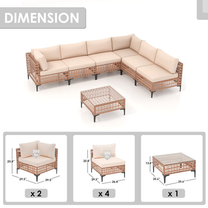 Ensemble de canapés modulaires d'extérieur pour 6 personnes avec coussins