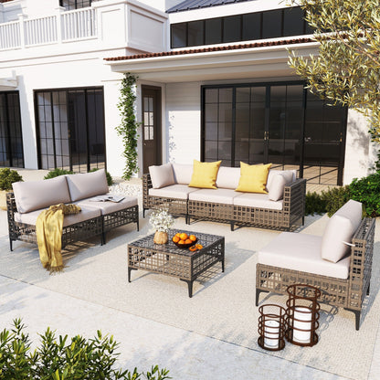 Ensemble de canapés modulaires d'extérieur pour 6 personnes avec coussins