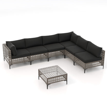 Ensemble de canapés modulaires d'extérieur pour 6 personnes avec coussins