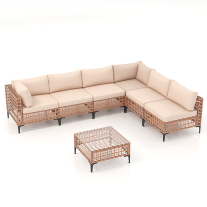 Ensemble de canapés modulaires d'extérieur pour 6 personnes avec coussins