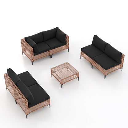 Ensemble de canapés modulaires d'extérieur pour 6 personnes avec coussins