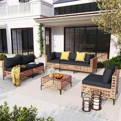 Ensemble de canapés modulaires d'extérieur pour 6 personnes avec coussins