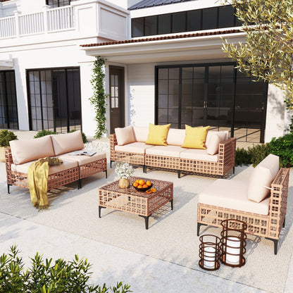 Ensemble de canapés modulaires d'extérieur pour 6 personnes avec coussins