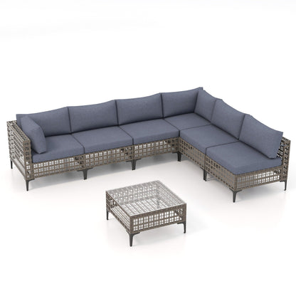 Ensemble de canapés modulaires d'extérieur pour 6 personnes avec coussins