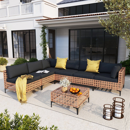 Ensemble de canapés modulaires d'extérieur pour 6 personnes avec coussins