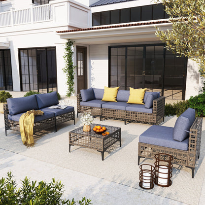 Ensemble de canapés modulaires d'extérieur pour 6 personnes avec coussins