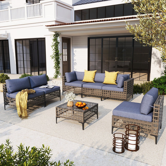 Ensemble de canapés modulaires d'extérieur pour 6 personnes avec coussins