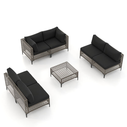 Ensemble de canapés modulaires d'extérieur pour 6 personnes avec coussins