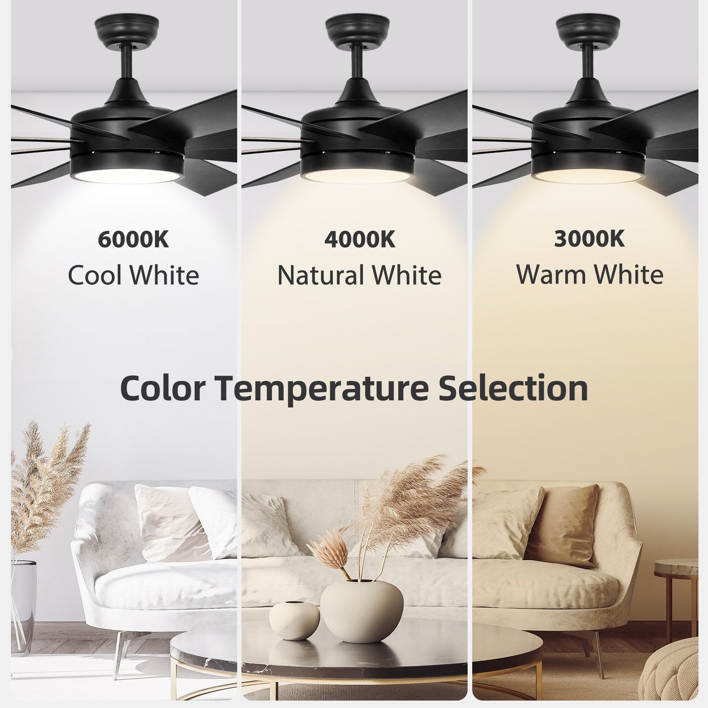 Ventilateur de plafond Moasis noir mat de 60 pouces avec 8 pales, éclairage LED et télécommande - 60