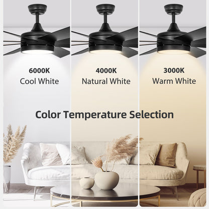 Ventilateur de plafond Moasis noir mat de 60 pouces avec 8 pales, éclairage LED et télécommande - 60