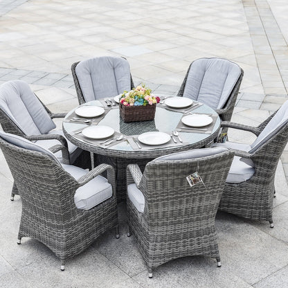 Ensemble de repas rond en rotin pour extérieur, 7 pièces, avec coussins, de Moda Furnishings