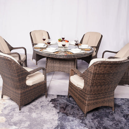 Ensemble de repas rond en rotin pour extérieur, 7 pièces, avec coussins, de Moda Furnishings