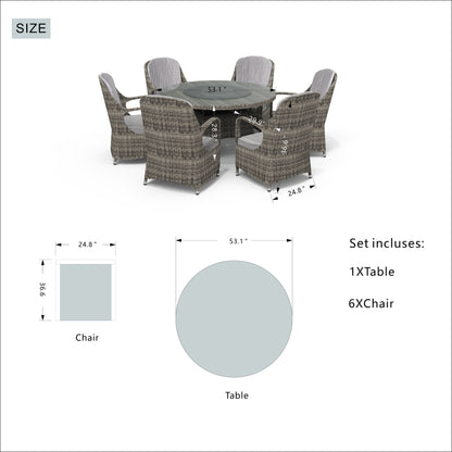 Ensemble de repas rond en rotin pour extérieur, 7 pièces, avec coussins, de Moda Furnishings