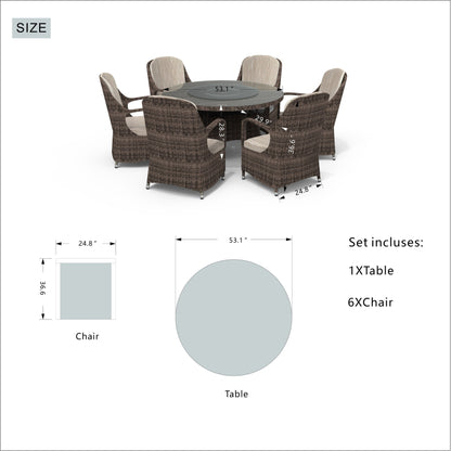 Ensemble de repas rond en rotin pour extérieur, 7 pièces, avec coussins, de Moda Furnishings