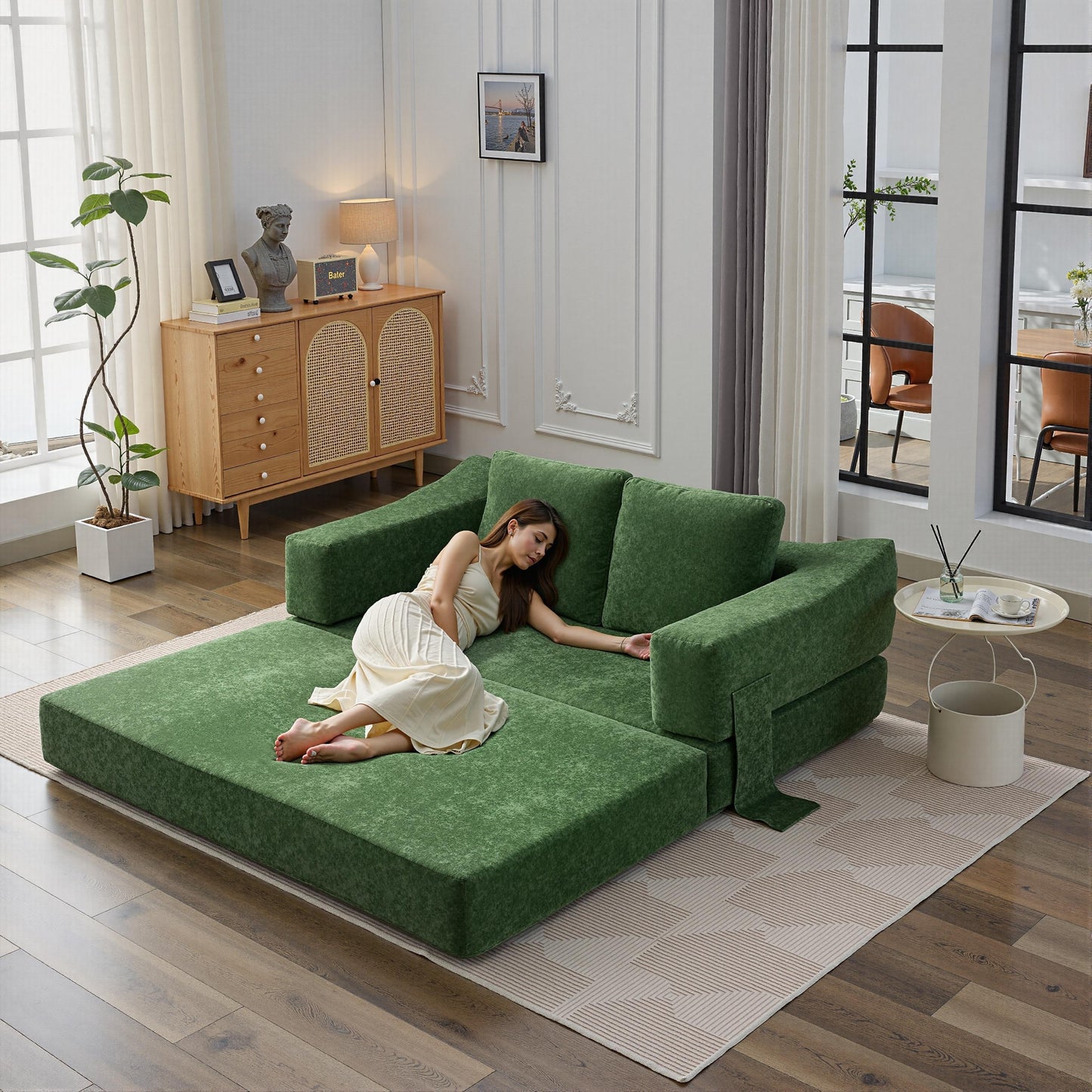Canapé-lit convertible rembourré de 70,87 pouces, chaise convertible, canapé de sol confortable pour salon, chambre à coucher, tissu chenille