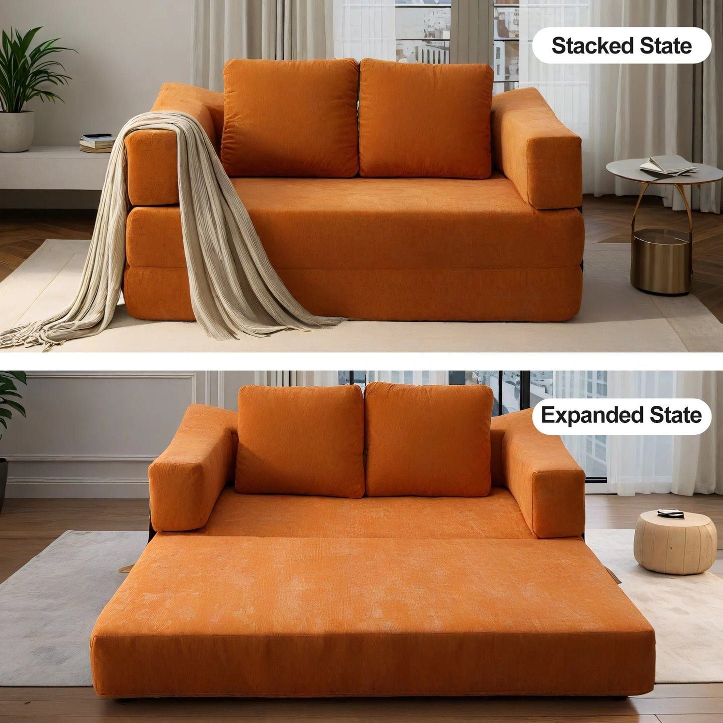 Canapé-lit convertible rembourré de 70,87 pouces, chaise convertible, canapé de sol confortable pour salon, chambre à coucher, tissu chenille