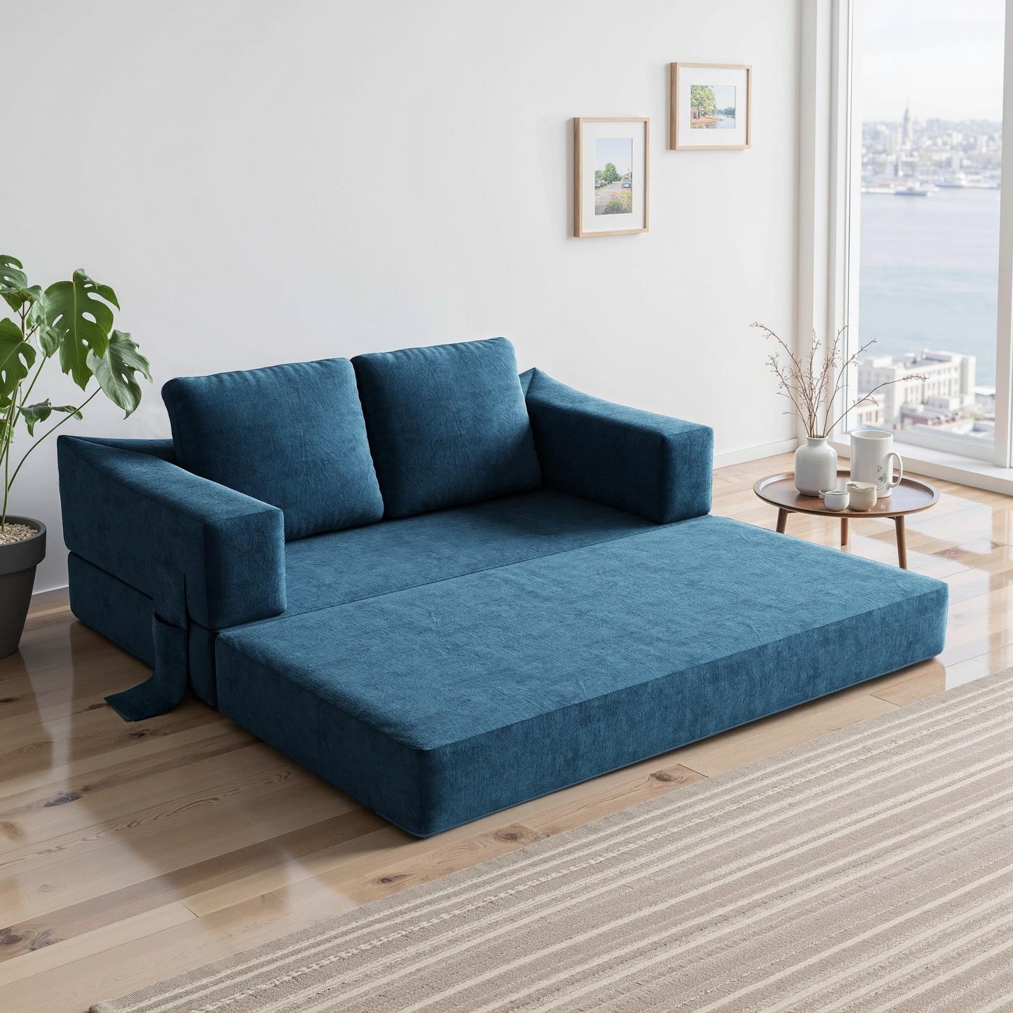 Canapé-lit convertible rembourré de 70,87 pouces, chaise convertible, canapé de sol confortable pour salon, chambre à coucher, tissu chenille
