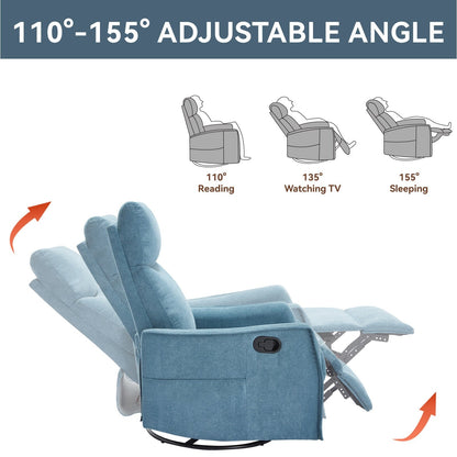 Fauteuil inclinable manuel à 8 points de massage, chaise pivotante et basculante en tissu, canapé simple, fauteuil avec fonction de basculement et chauffage lombaire.