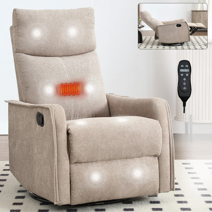 Fauteuil inclinable manuel à 8 points de massage, chaise pivotante et basculante en tissu, canapé simple, fauteuil avec fonction de basculement et chauffage lombaire.