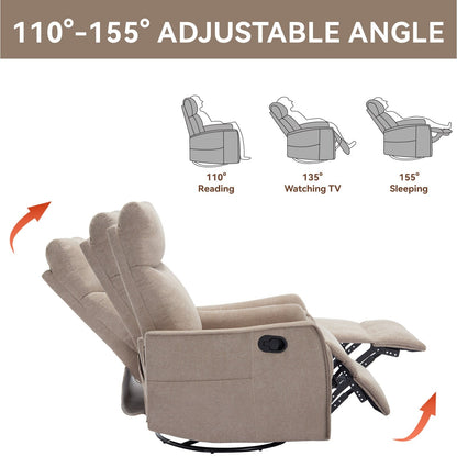 Fauteuil inclinable manuel à 8 points de massage, chaise pivotante et basculante en tissu, canapé simple, fauteuil avec fonction de basculement et chauffage lombaire.