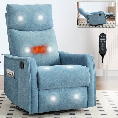 Fauteuil inclinable manuel à 8 points de massage, chaise pivotante et basculante en tissu, canapé simple, fauteuil avec fonction de basculement et chauffage lombaire.