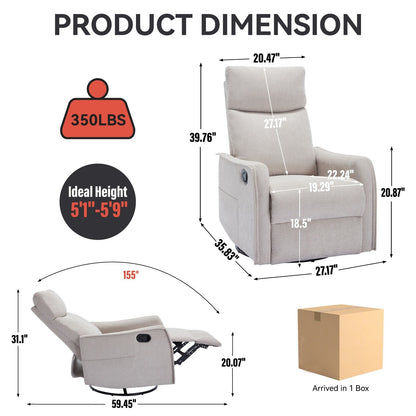 Fauteuil inclinable manuel à 8 points de massage, chaise pivotante et basculante en tissu, canapé simple, fauteuil avec fonction de basculement et chauffage lombaire.