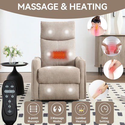 Fauteuil inclinable manuel à 8 points de massage, chaise pivotante et basculante en tissu, canapé simple, fauteuil avec fonction de basculement et chauffage lombaire.