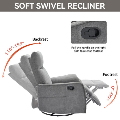 Fauteuil inclinable manuel à 8 points de massage, chaise pivotante et basculante en tissu, canapé simple, fauteuil avec fonction de basculement et chauffage lombaire.