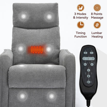 Fauteuil inclinable manuel à 8 points de massage, chaise pivotante et basculante en tissu, canapé simple, fauteuil avec fonction de basculement et chauffage lombaire.