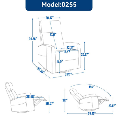Fauteuil inclinable manuel à 8 points de massage, chaise pivotante et basculante en tissu, canapé simple, fauteuil avec fonction de basculement et chauffage lombaire.