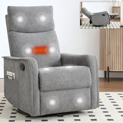 Fauteuil inclinable manuel à 8 points de massage, chaise pivotante et basculante en tissu, canapé simple, fauteuil avec fonction de basculement et chauffage lombaire.