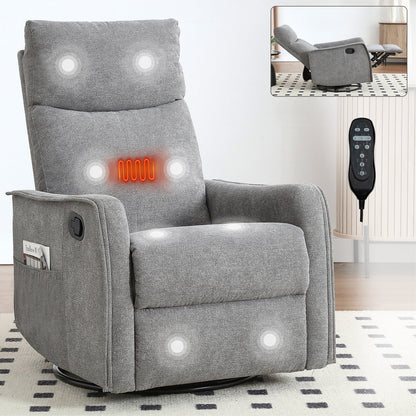 Fauteuil inclinable manuel à 8 points de massage, chaise pivotante et basculante en tissu, canapé simple, fauteuil avec fonction de basculement et chauffage lombaire.
