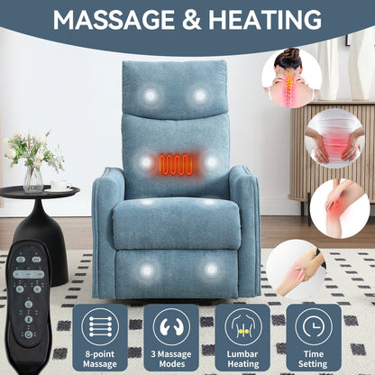 Fauteuil inclinable manuel à 8 points de massage, chaise pivotante et basculante en tissu, canapé simple, fauteuil avec fonction de basculement et chauffage lombaire.