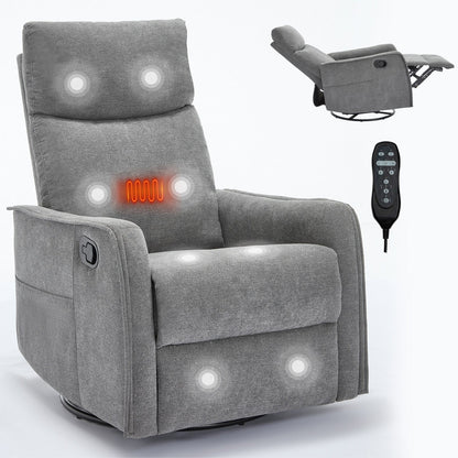 Fauteuil inclinable manuel à 8 points de massage, chaise pivotante et basculante en tissu, canapé simple, fauteuil avec fonction de basculement et chauffage lombaire.