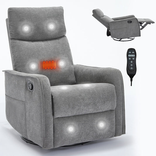 Fauteuil inclinable manuel à 8 points de massage, chaise pivotante et basculante en tissu, canapé simple, fauteuil avec fonction de basculement et chauffage lombaire.
