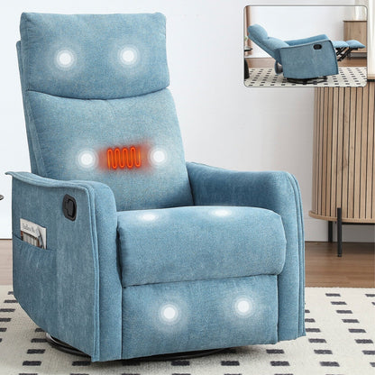 Fauteuil inclinable manuel à 8 points de massage, chaise pivotante et basculante en tissu, canapé simple, fauteuil avec fonction de basculement et chauffage lombaire.