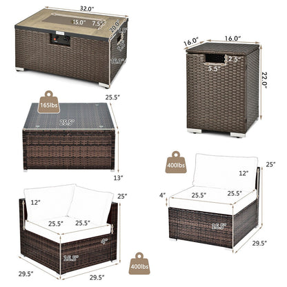 Ensemble de meubles en rotin pour patio, 8 pièces, avec support pour foyer, table et réservoir, et couvercle de terrasse.