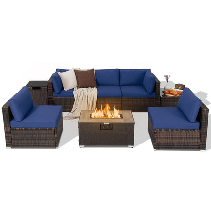 Ensemble de meubles en rotin pour patio, 8 pièces, avec support pour foyer, table et réservoir, et couvercle de terrasse.