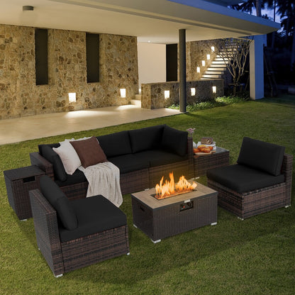 Ensemble de meubles en rotin pour patio, 8 pièces, avec support pour foyer, table et réservoir, et couvercle de terrasse.