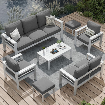 AECOJOY Ensemble de meubles de patio en aluminium 7 pièces, ensemble de conversation d'extérieur