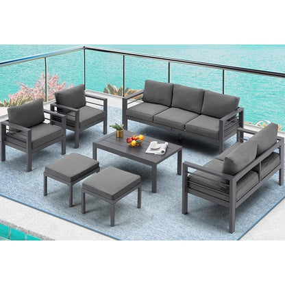 AECOJOY Ensemble de meubles de patio en aluminium 7 pièces, ensemble de conversation d'extérieur