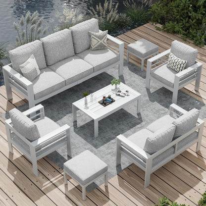 AECOJOY Ensemble de meubles de patio en aluminium 7 pièces, ensemble de conversation d'extérieur