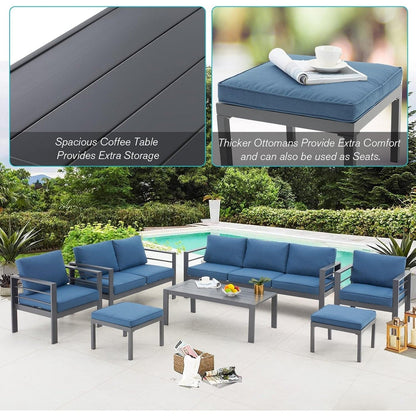AECOJOY Ensemble de meubles de patio en aluminium 7 pièces, ensemble de conversation d'extérieur