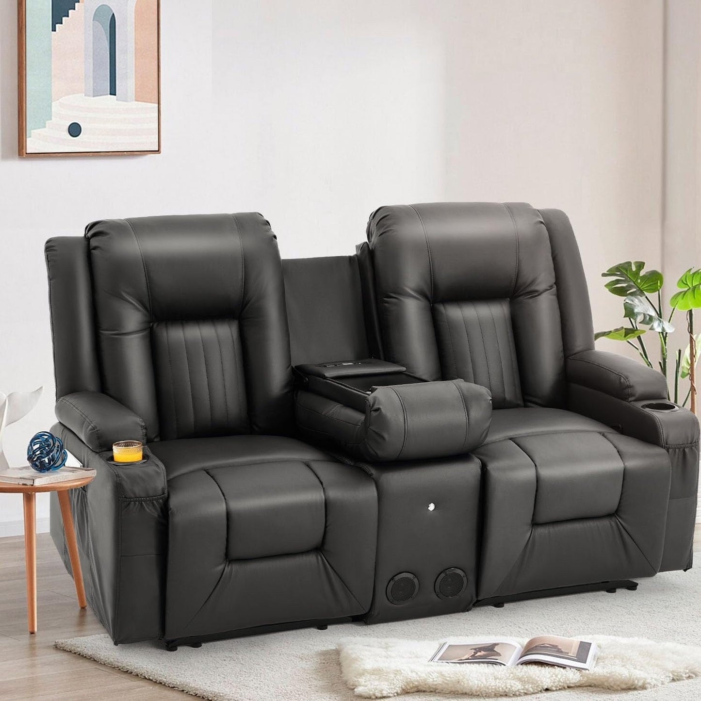Canapé inclinable AECOJOY, manuel, pour camping-car, canapé inclinable en PU, avec console, pour salon familial.