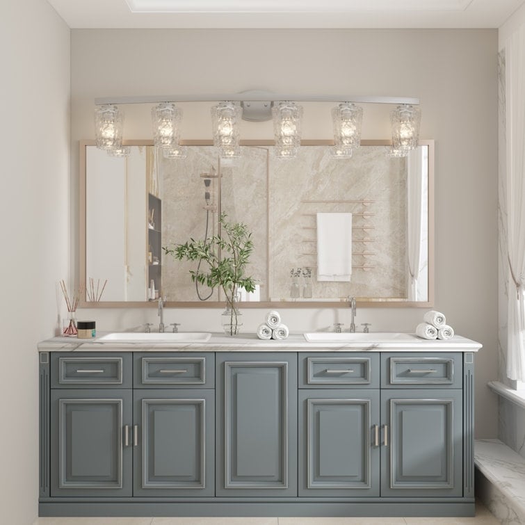 Applique murale de salle de bain à 6 lumières LED, style moderne du milieu du siècle, avec verre artistique et fonction de gradation - 51 pouces
