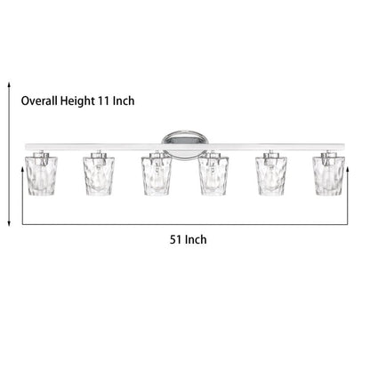 Applique murale de salle de bain à 6 lumières LED, style moderne du milieu du siècle, avec verre artistique et fonction de gradation - 51 pouces