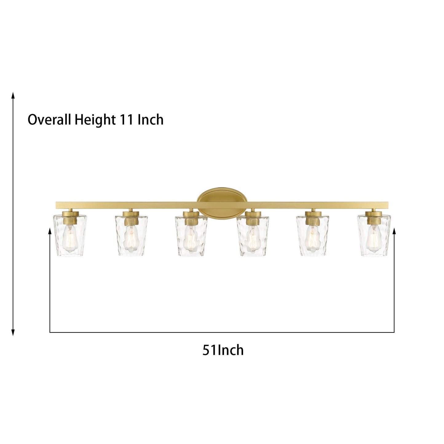 Applique murale de salle de bain à 6 lumières LED, style moderne du milieu du siècle, avec verre artistique et fonction de gradation - 51 pouces